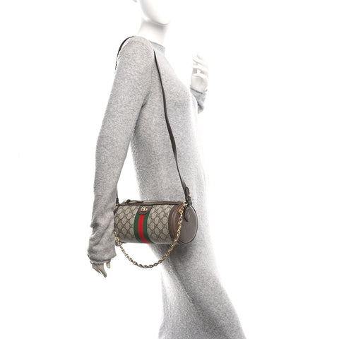 GG Supreme Monogram Textured Dollar Calfskin Web Small Ophidia Blondie Barrel shoulder Bag Beige New Acero