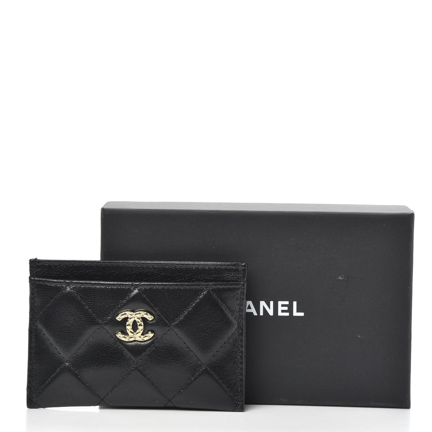 Lambskin Quilted Brilliant Card Holder Black