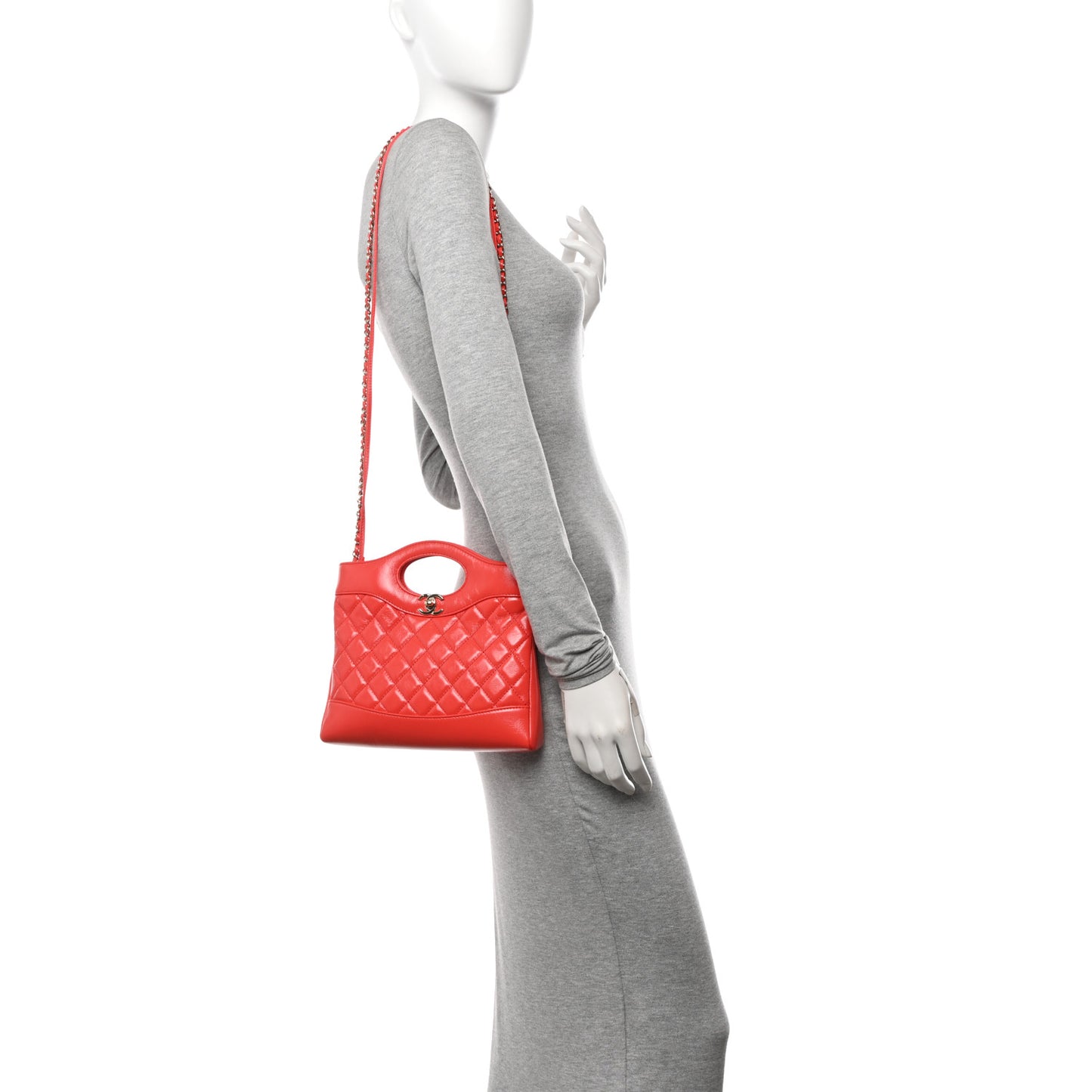 Shiny Lambskin Quilted Mini 31 Shopping Bag Orange