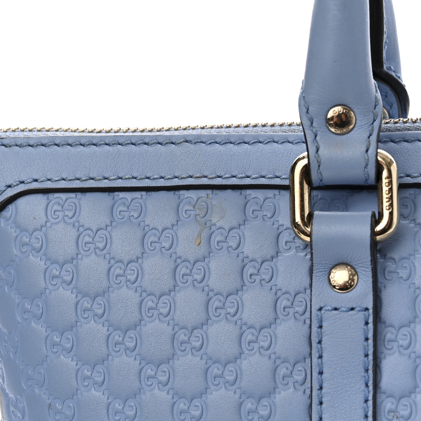 Soft Microguccissima Small Zippered Satchel Light Blue