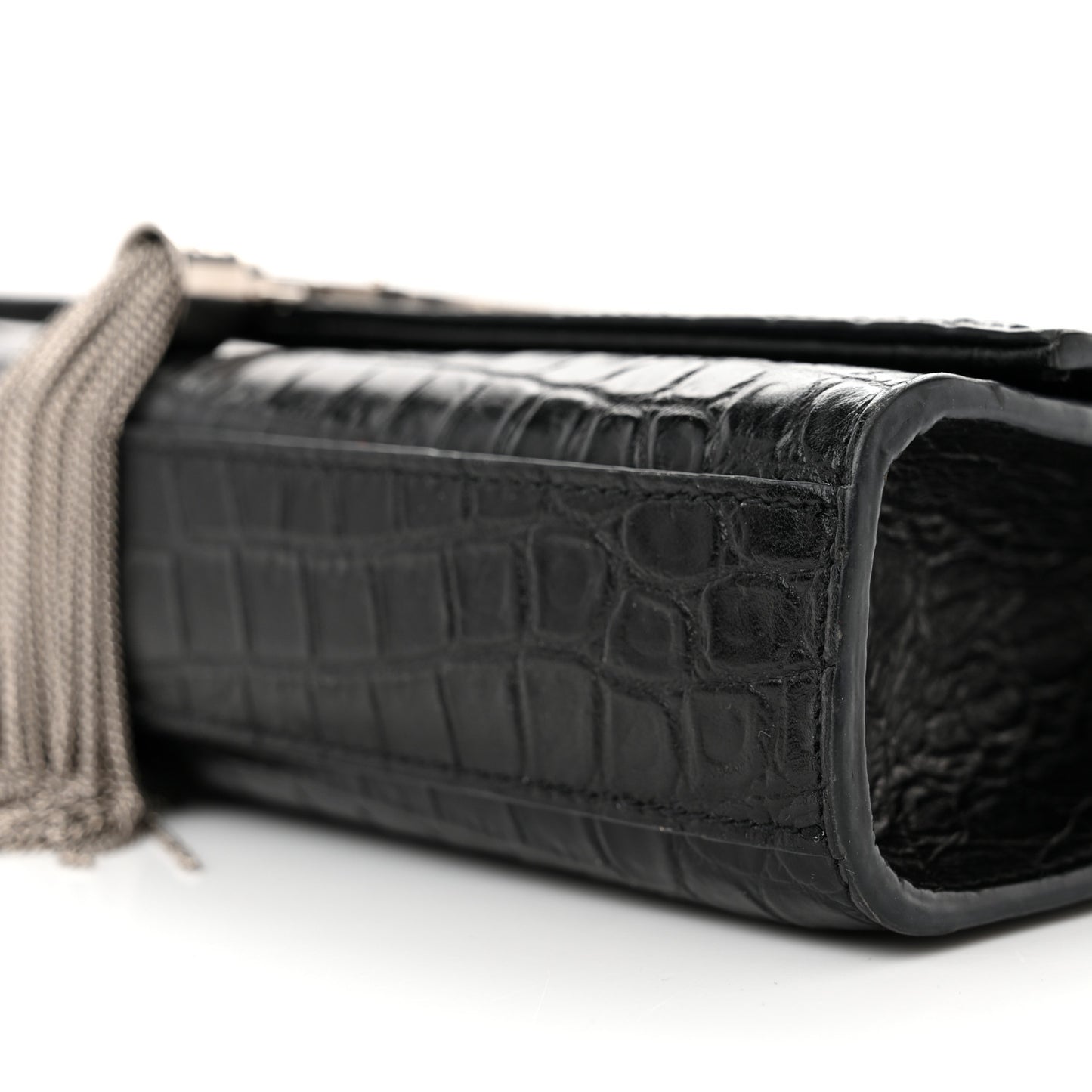 Calfskin Crocodile Embossed Small Classic Monogram Kate Tassel Satchel Black