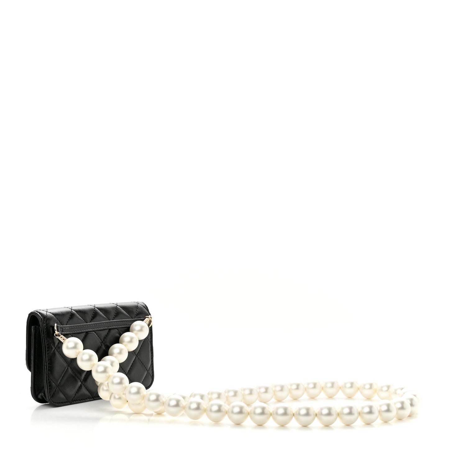 Calfskin Quilted Maxi Pearls Clutch With Chain Black