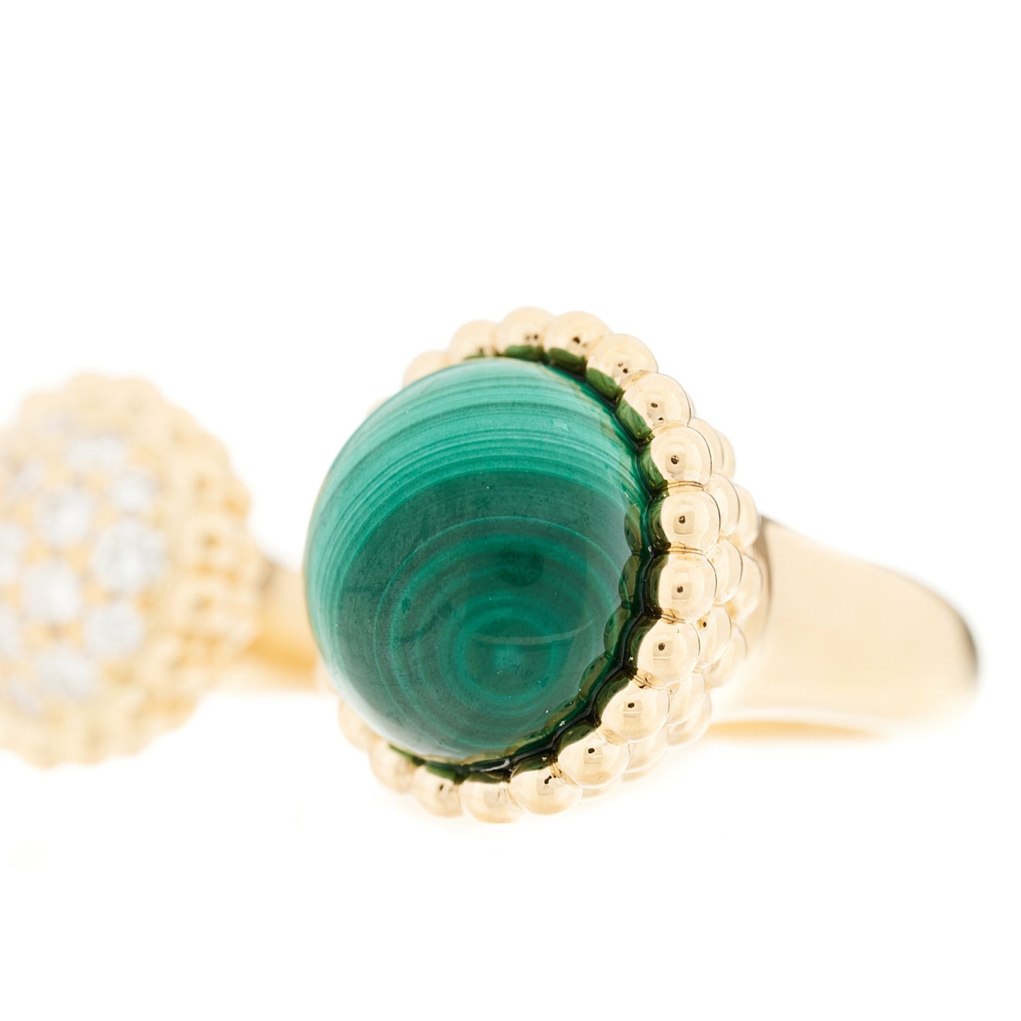 18K Yellow Gold Diamond Malachite Perlee Couleurs Between The Finger Ring 53 6.5