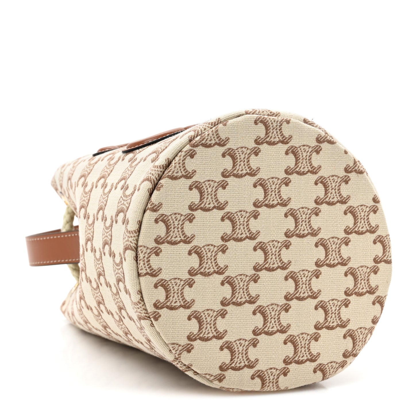 Triomphe Canvas Calfskin Teen Drawstring Bucket Bag White