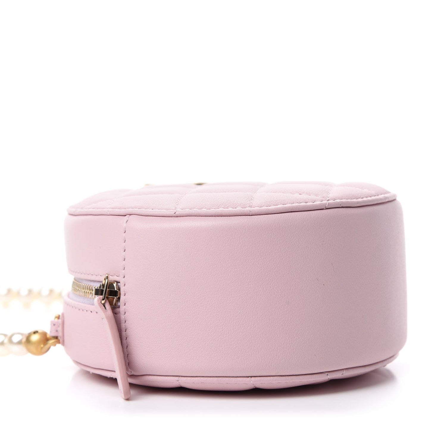 Calfskin Quilted Pearl Round Clutch With Chain Light Pink