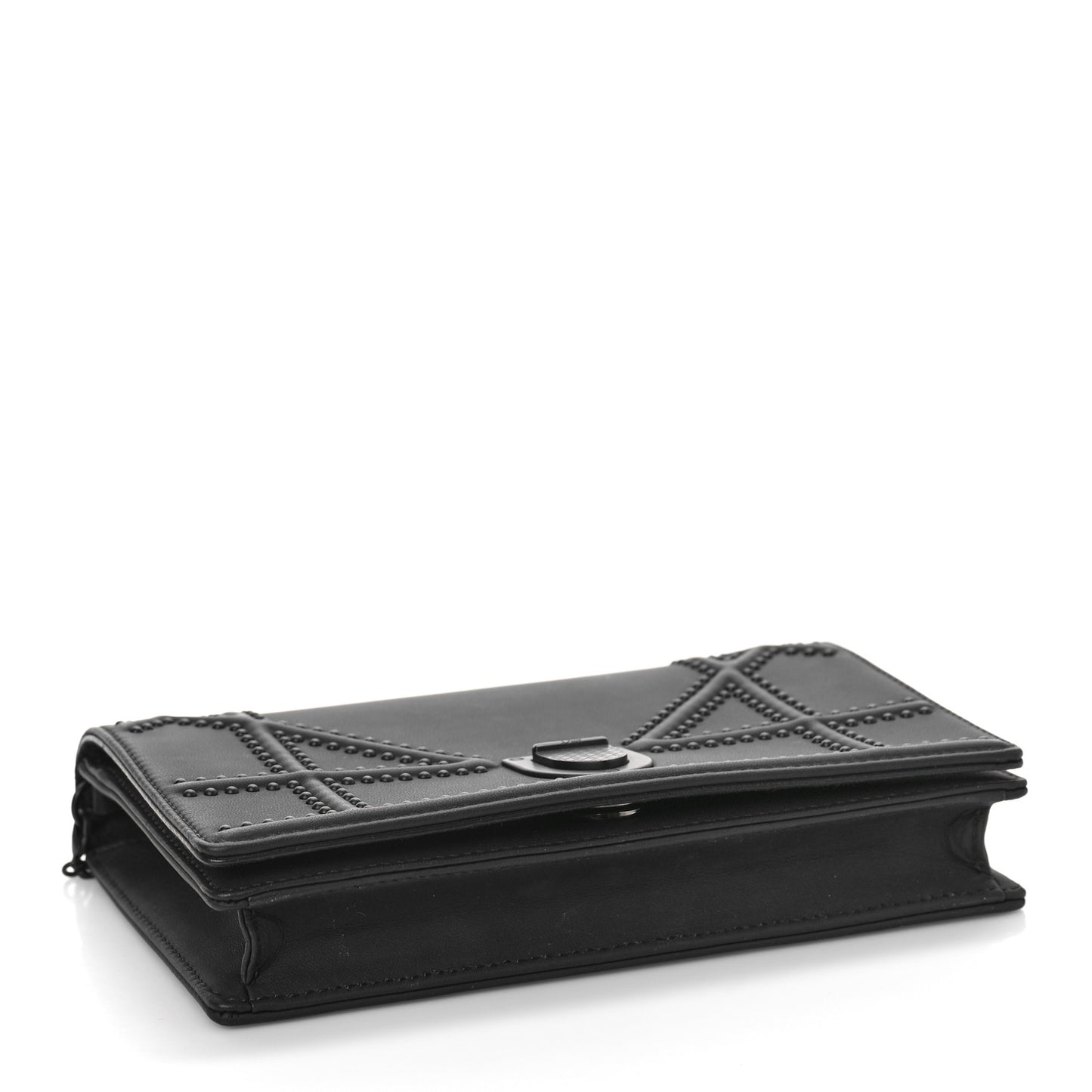Ultra Matte Calfskin Studded Diorama Wallet on Chain Pouch Black