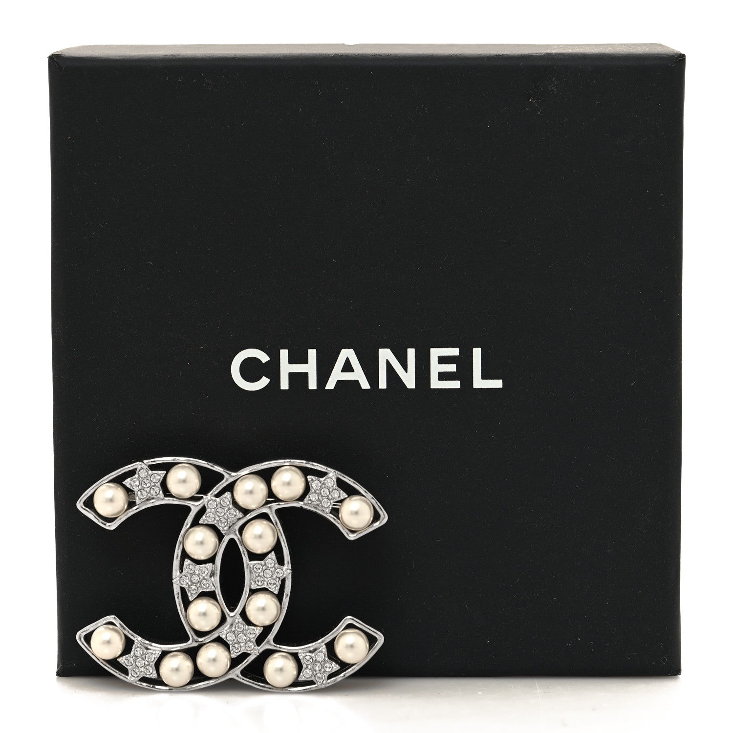 Chanel Pearl Crystal Star CC Brooch Silver 4 of 4