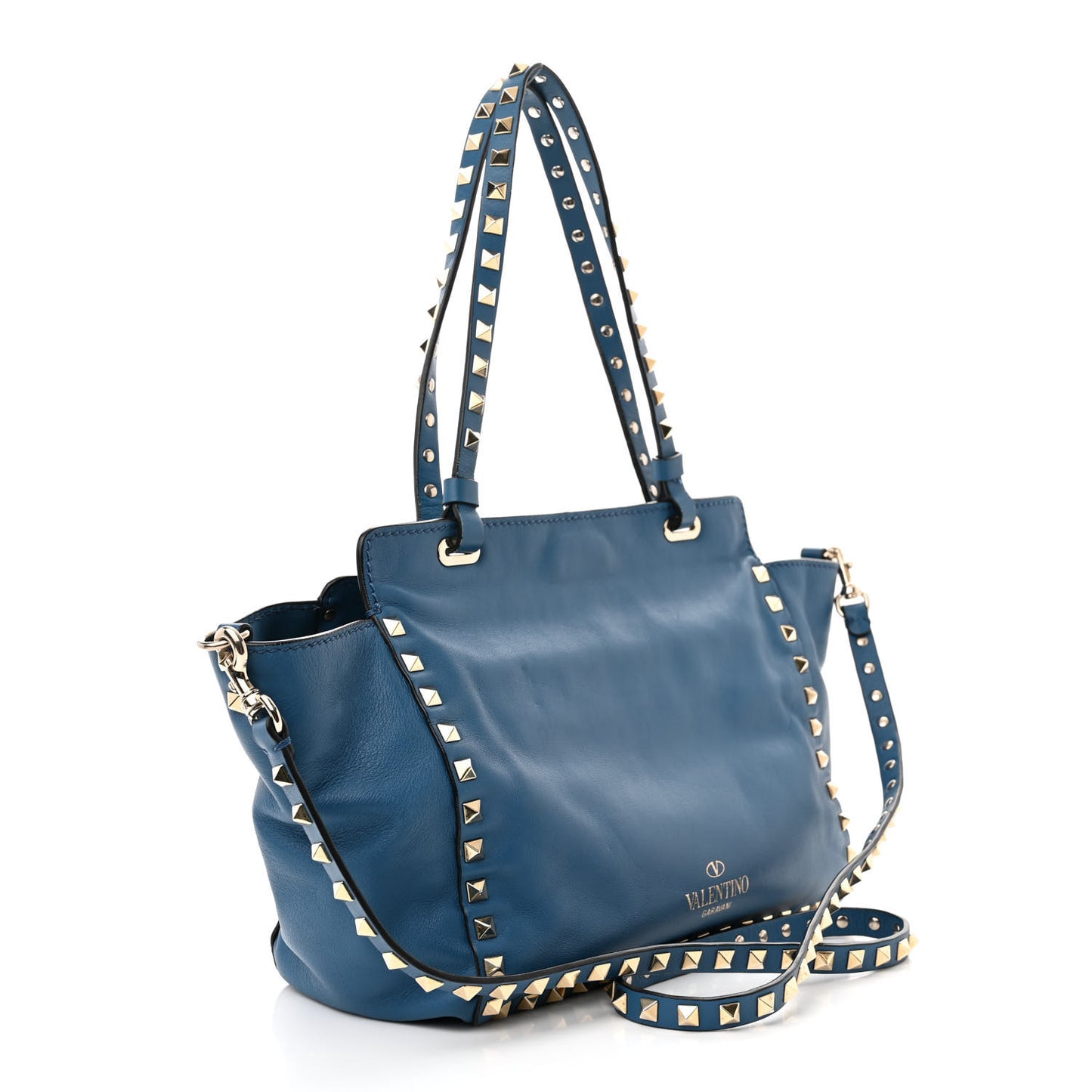 Vitello Small Rockstud Tote Blue Delft
