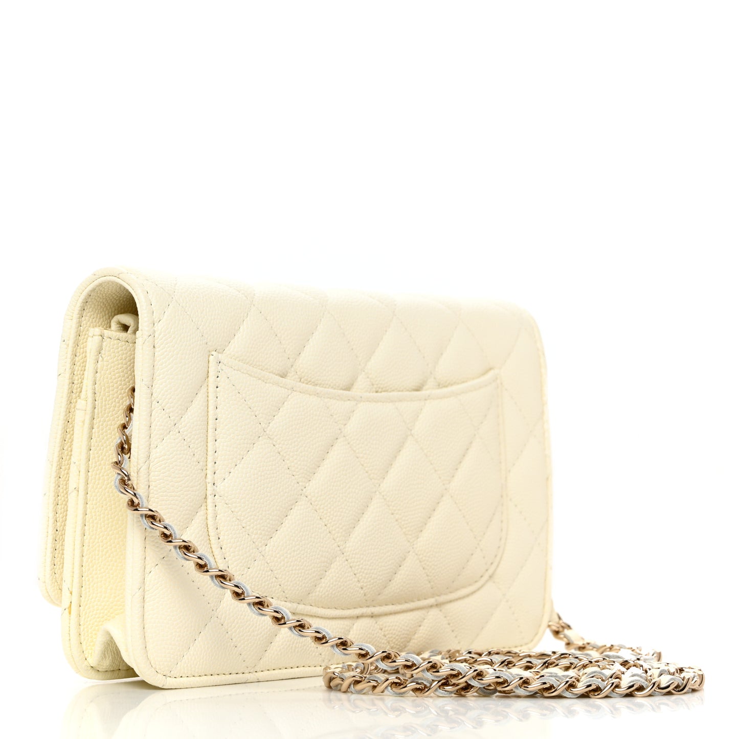 Caviar Quilted Wallet on Chain WOC White