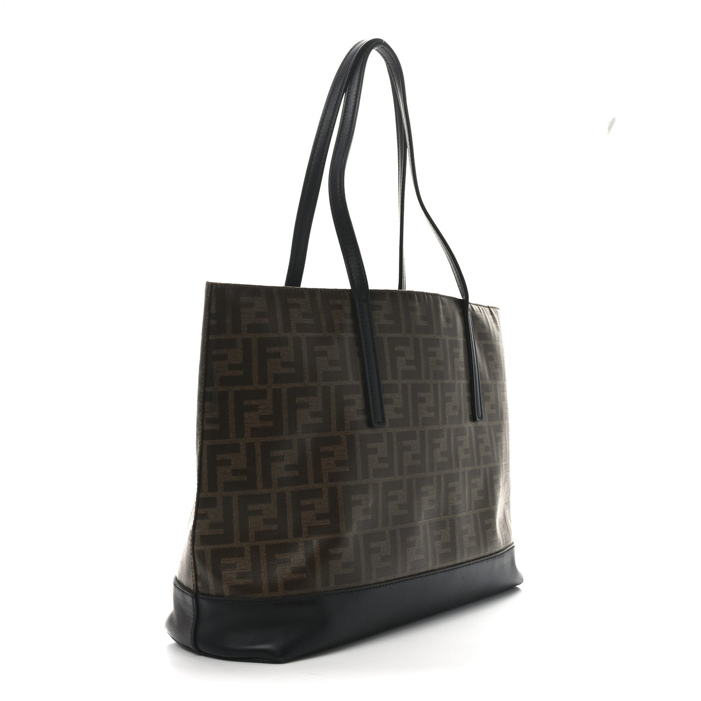 Glazed Fabric Vitello Century FF 1974 Stamp Patch Shopping Tote Mogano Panna Black