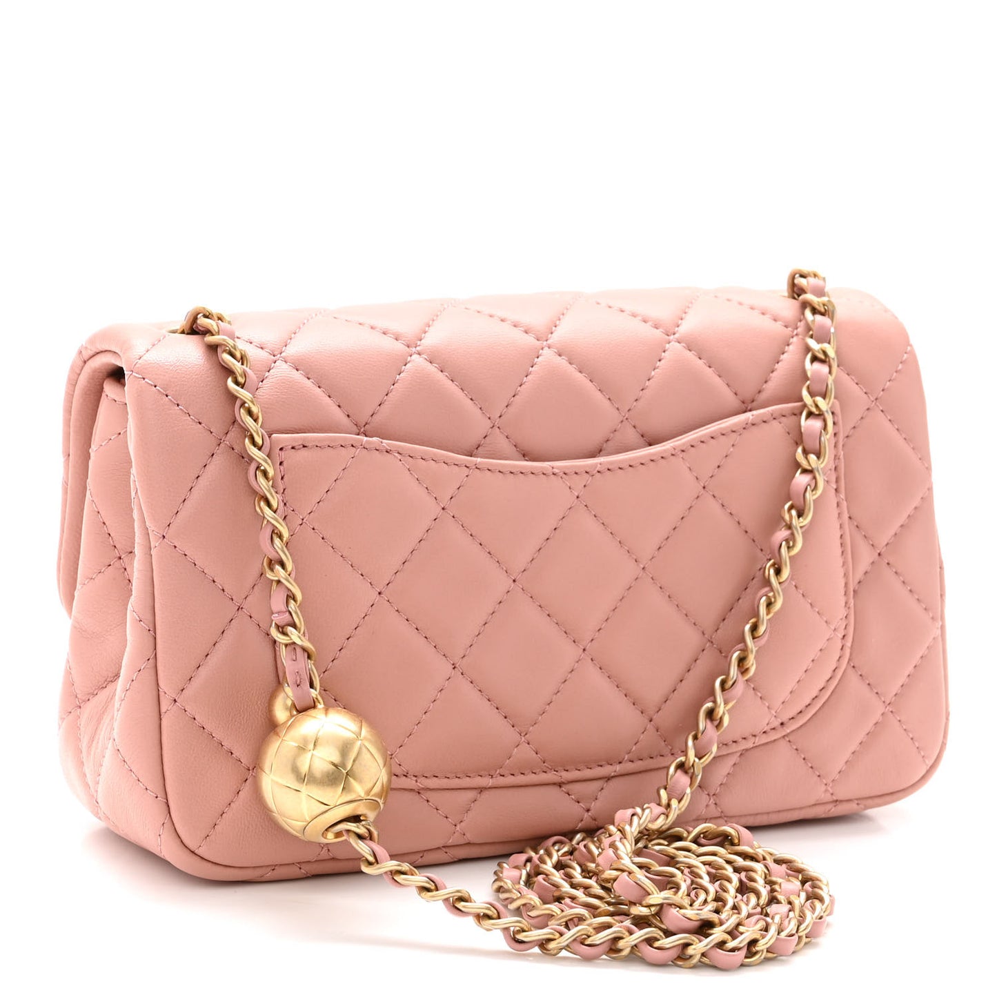 Lambskin Quilted Mini Rectangular Pearl Crush Flap Dark Pink