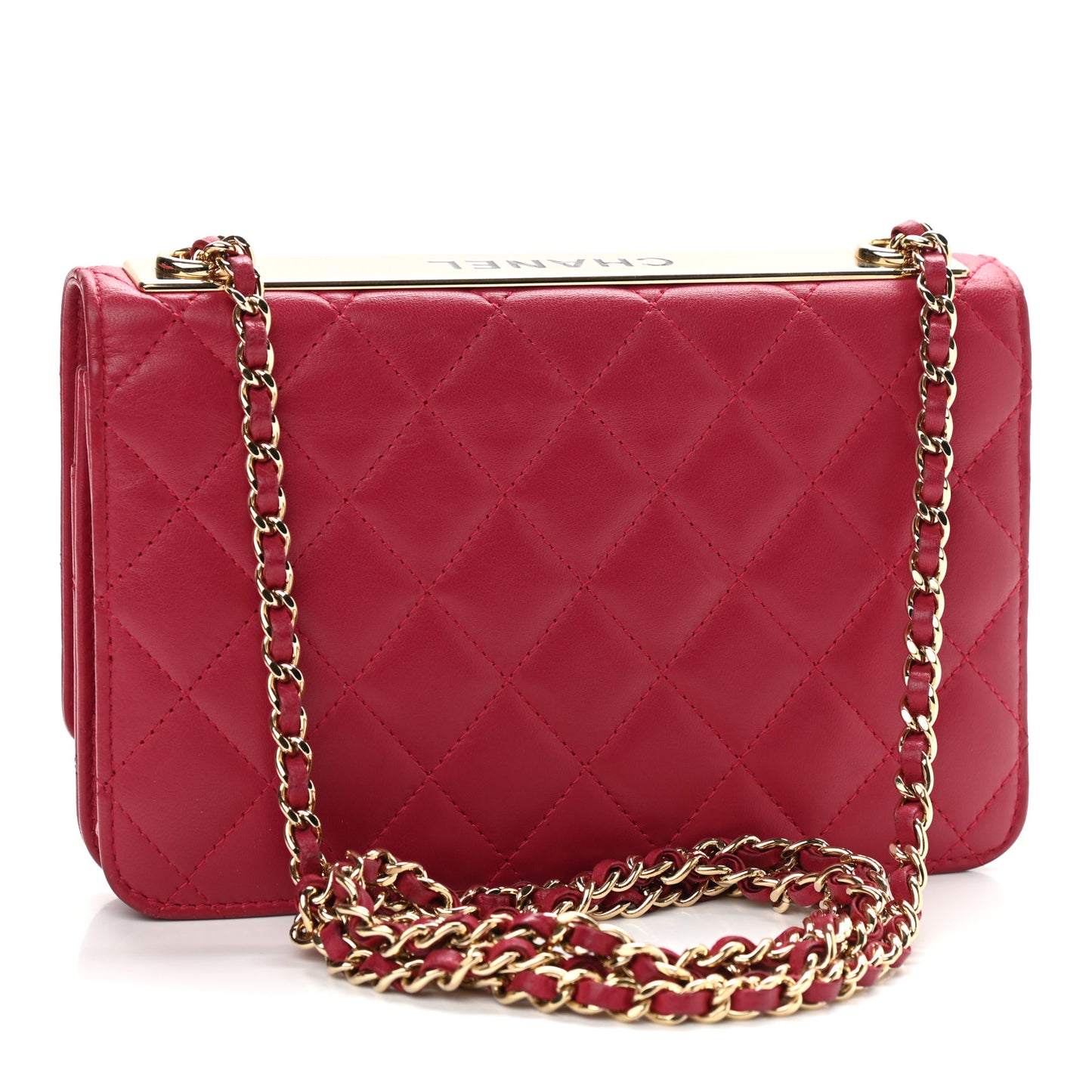 Lambskin Quilted Trendy CC Wallet On Chain WOC Dark Pink
