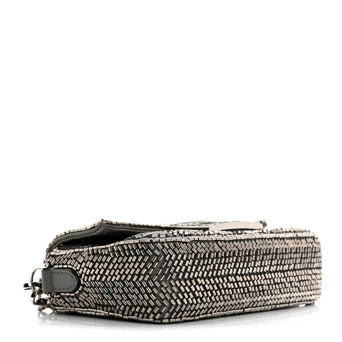 Fabric Beaded Woven Mini Baguette Clay Palladium