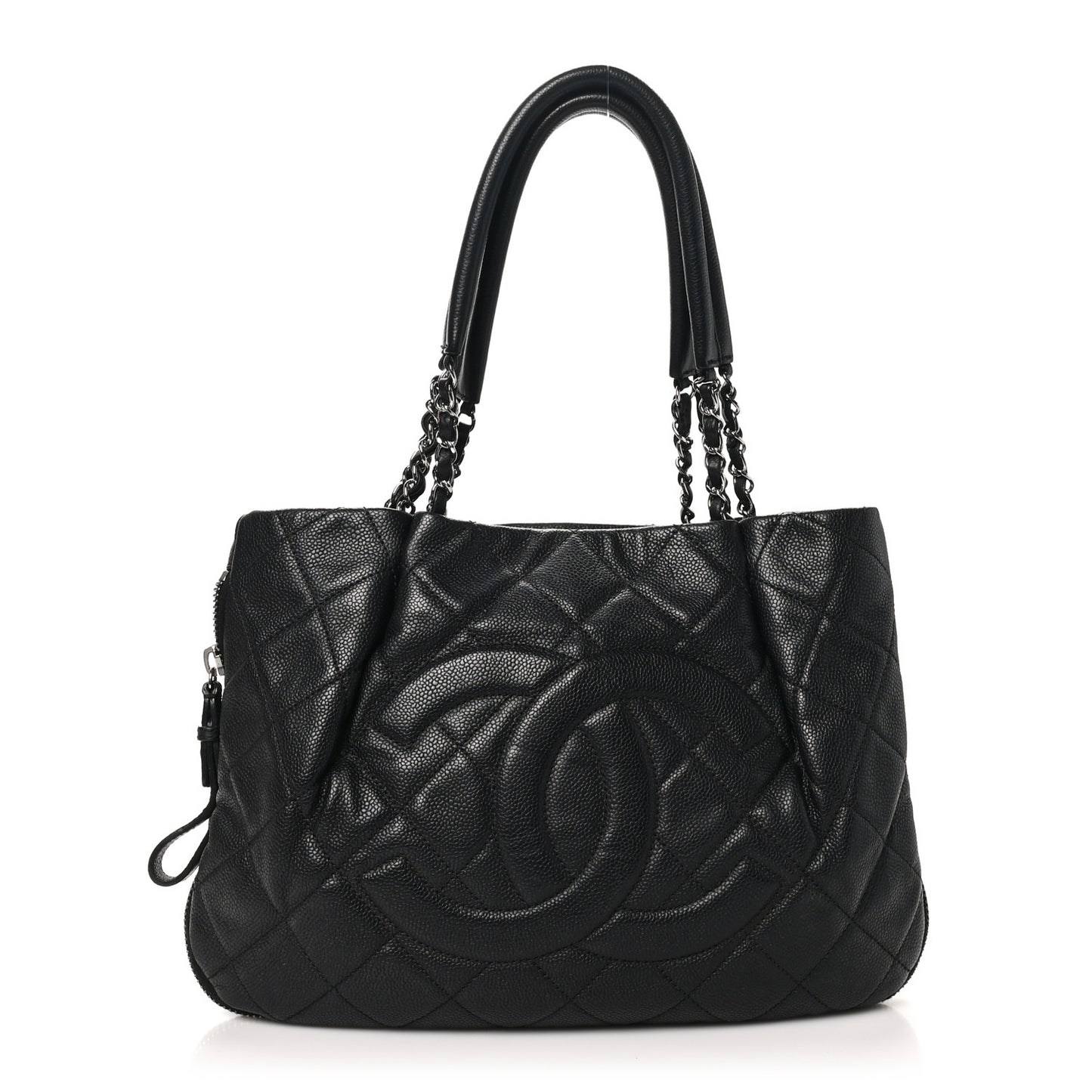 Caviar Quilted CC Zip Around Shoulder Bag Black