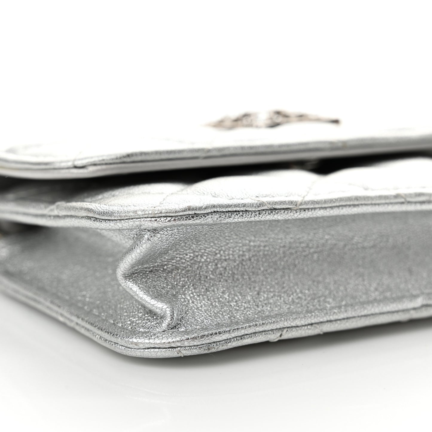 Metallic Lambskin Crystal Quilted Star Chain Belt Bag Silver