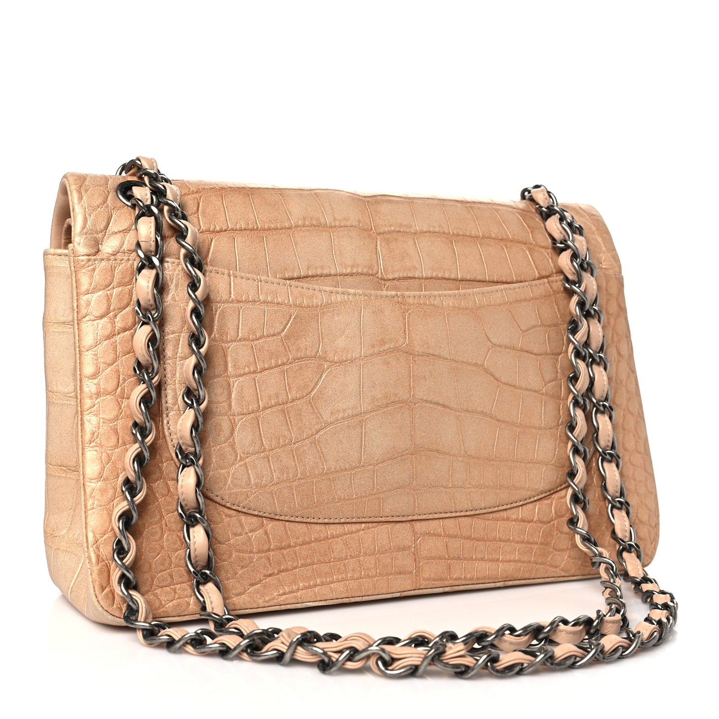 Iridescent Alligator Jumbo Double Flap Beige