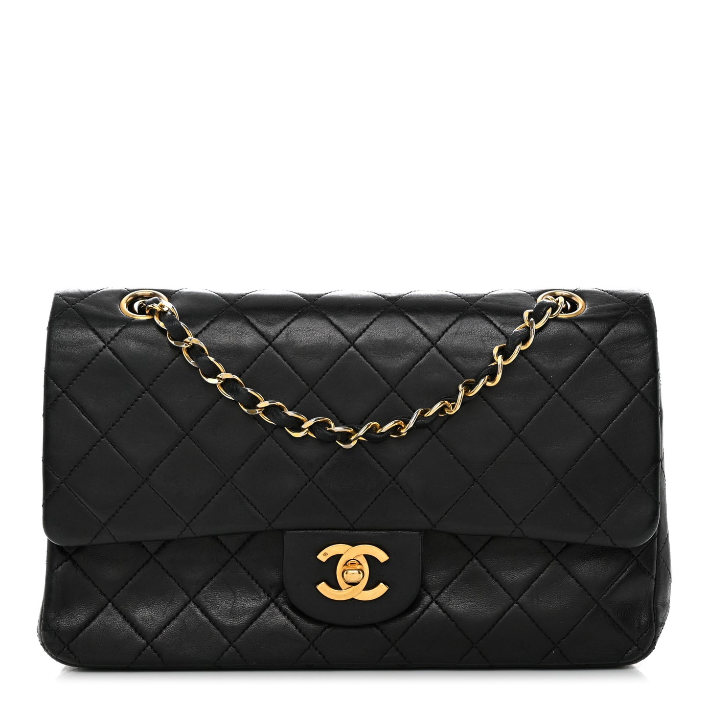 Lambskin Quilted Medium Double Flap Black
