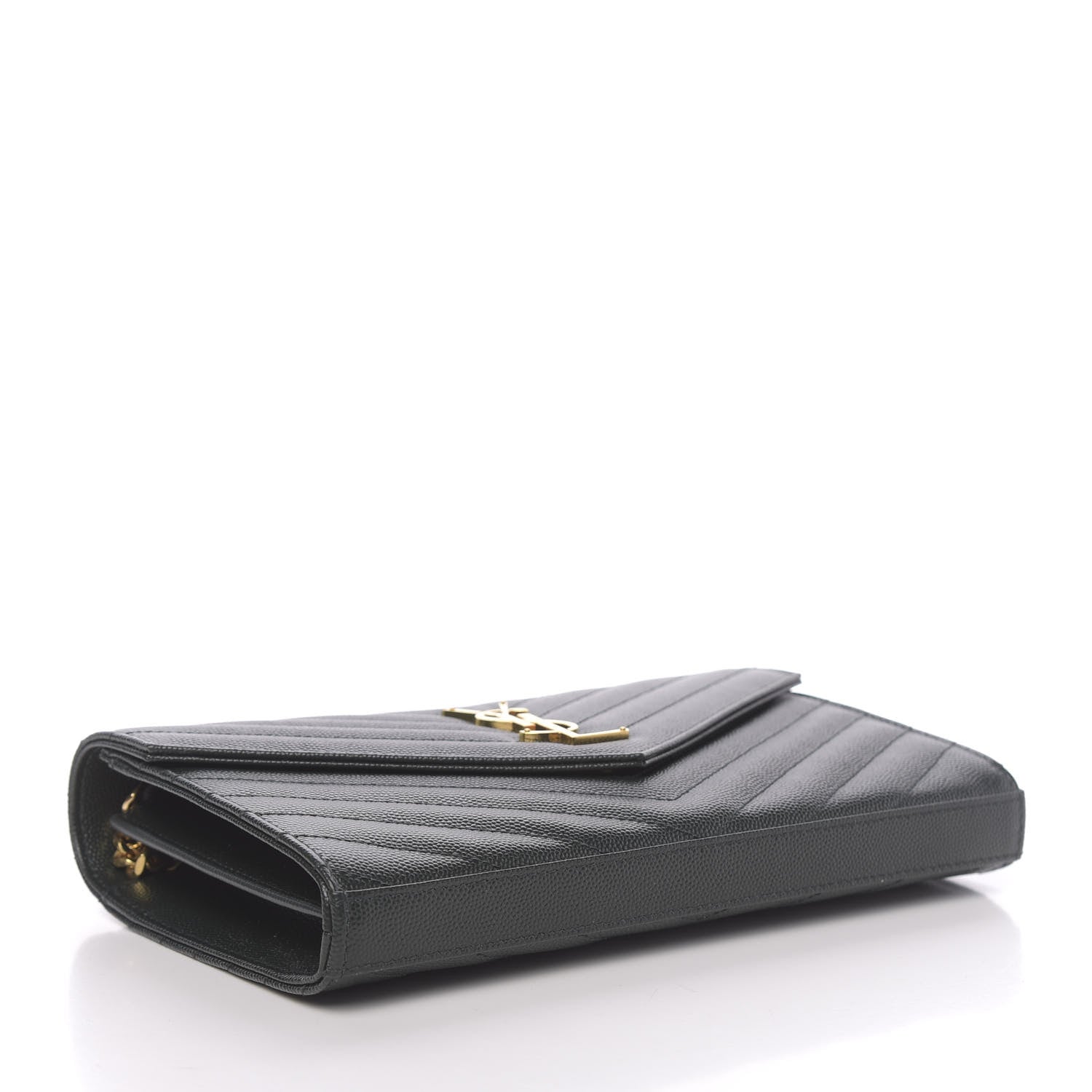 Saint Laurent Grain De Poudre Matelasse Chevron Monogram Chain Wallet Dark Green 4 of 11