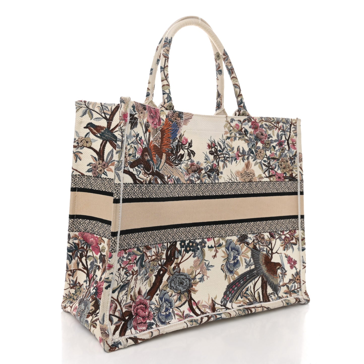 Canvas Embroidered Large Jardin D'Hiver Book Tote Latte Multicolor