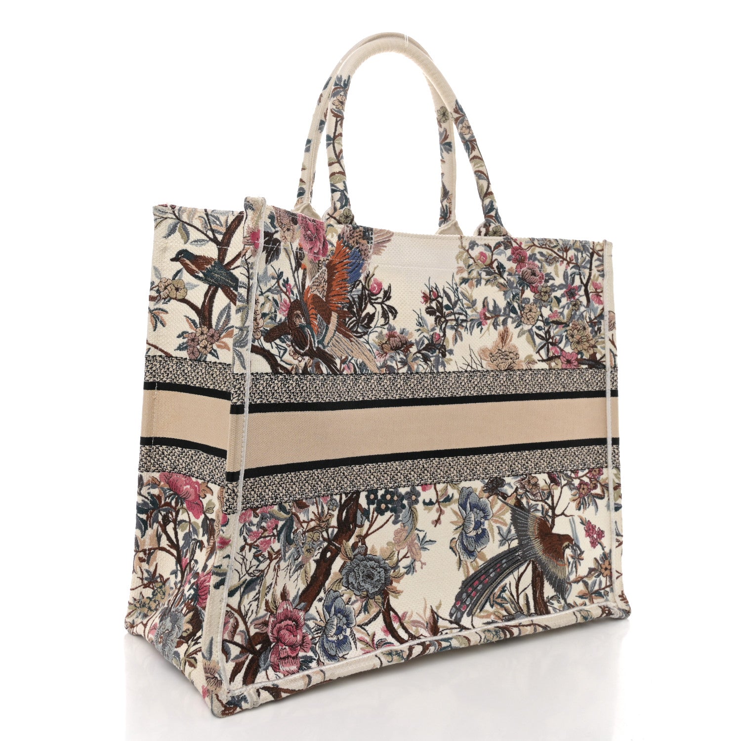 Christian Dior Canvas Embroidered Large Jardin D'Hiver Book Tote Latte Multicolor 3 of 11