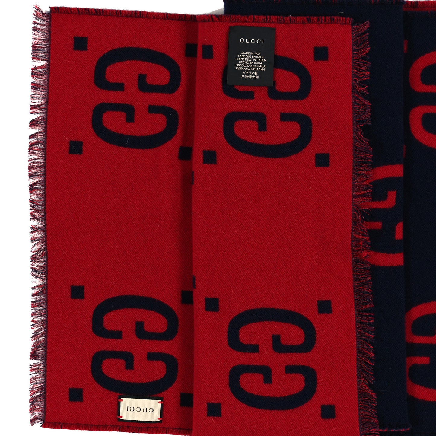 Wool Silk Monogram Jumbo GG Freedom Scarf Midnight Blue Red