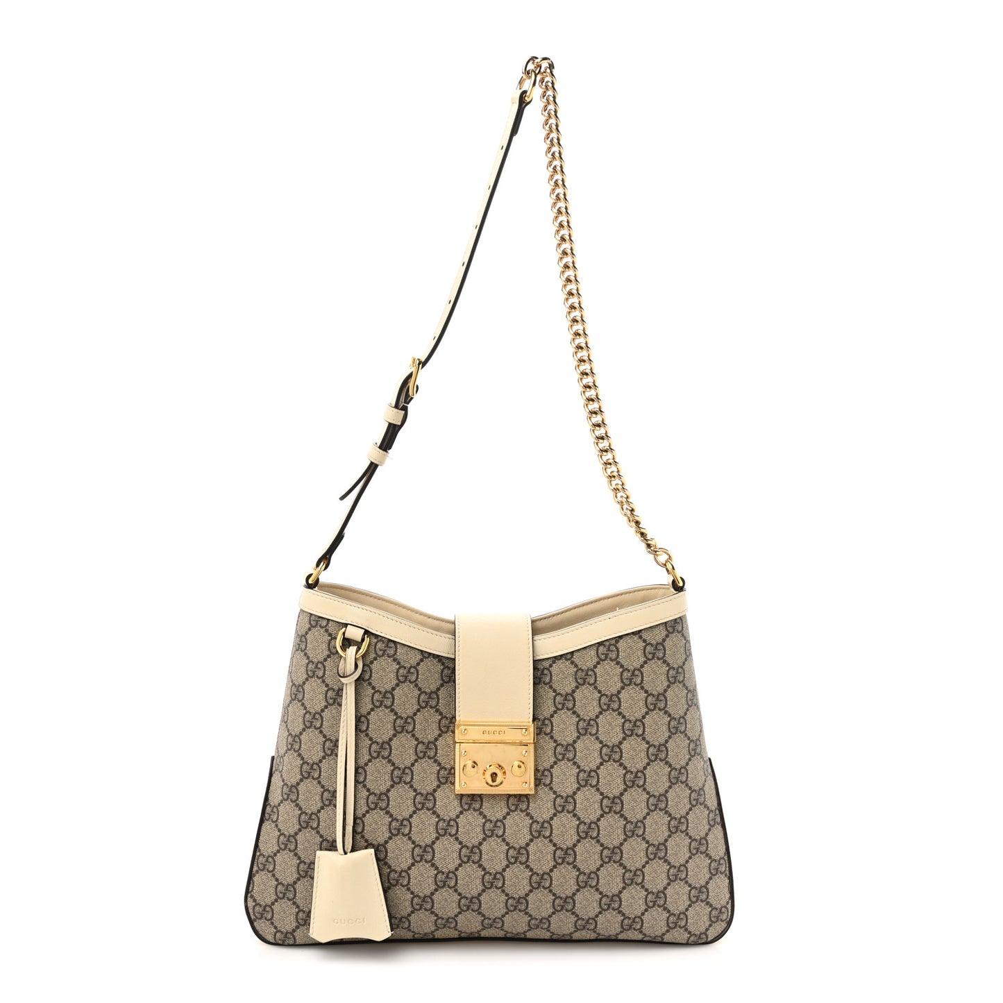 GG Supreme Monogram Moon Calfskin Medium Padlock Shoulder Bag Beige Ebony Mystic White