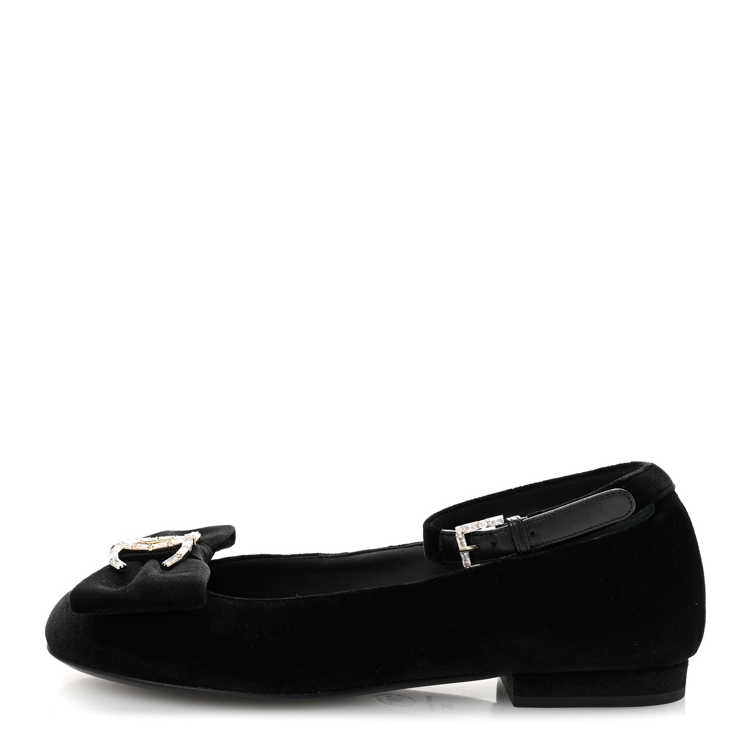 Chanel Velvet Strass CC Bow Mary Jane Flats 36 Black 1736669