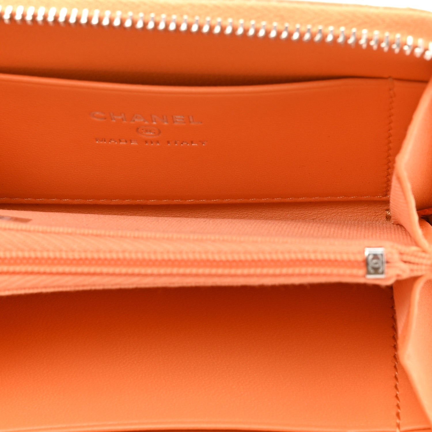 Chanel Lambskin Crystal Star Quilted Studded CC Zip Around Card Holder Wallet Orange 5 of 7