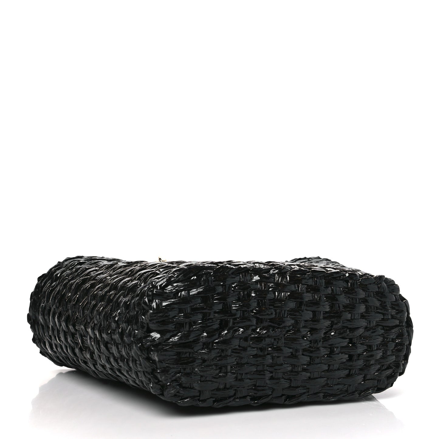Vernice Vitello Raffia Woven Coffa Tote Black