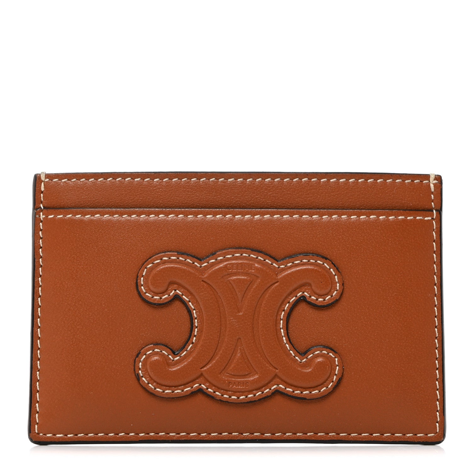 Celine Smooth Calfskin Cuir Triomphe Card Holder Tan 1 of 9