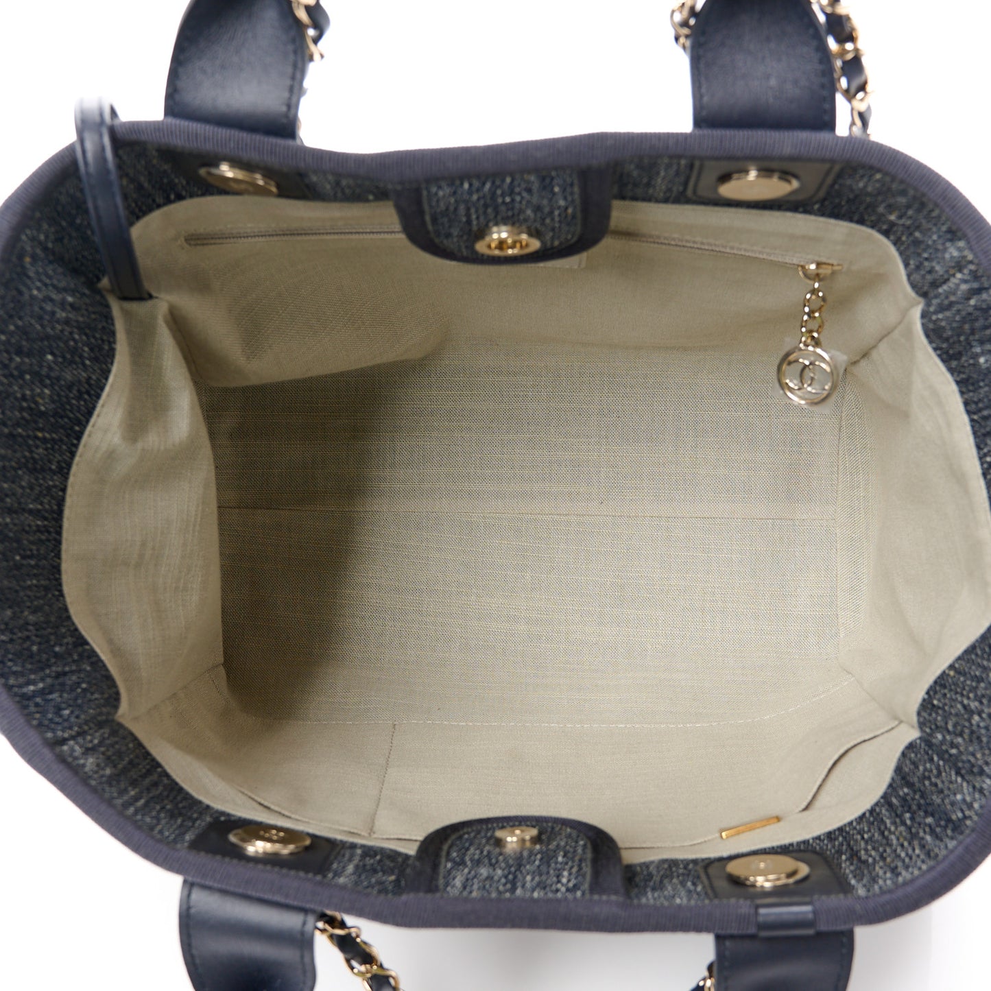 Denim Small Deauville Tote Dark Blue White