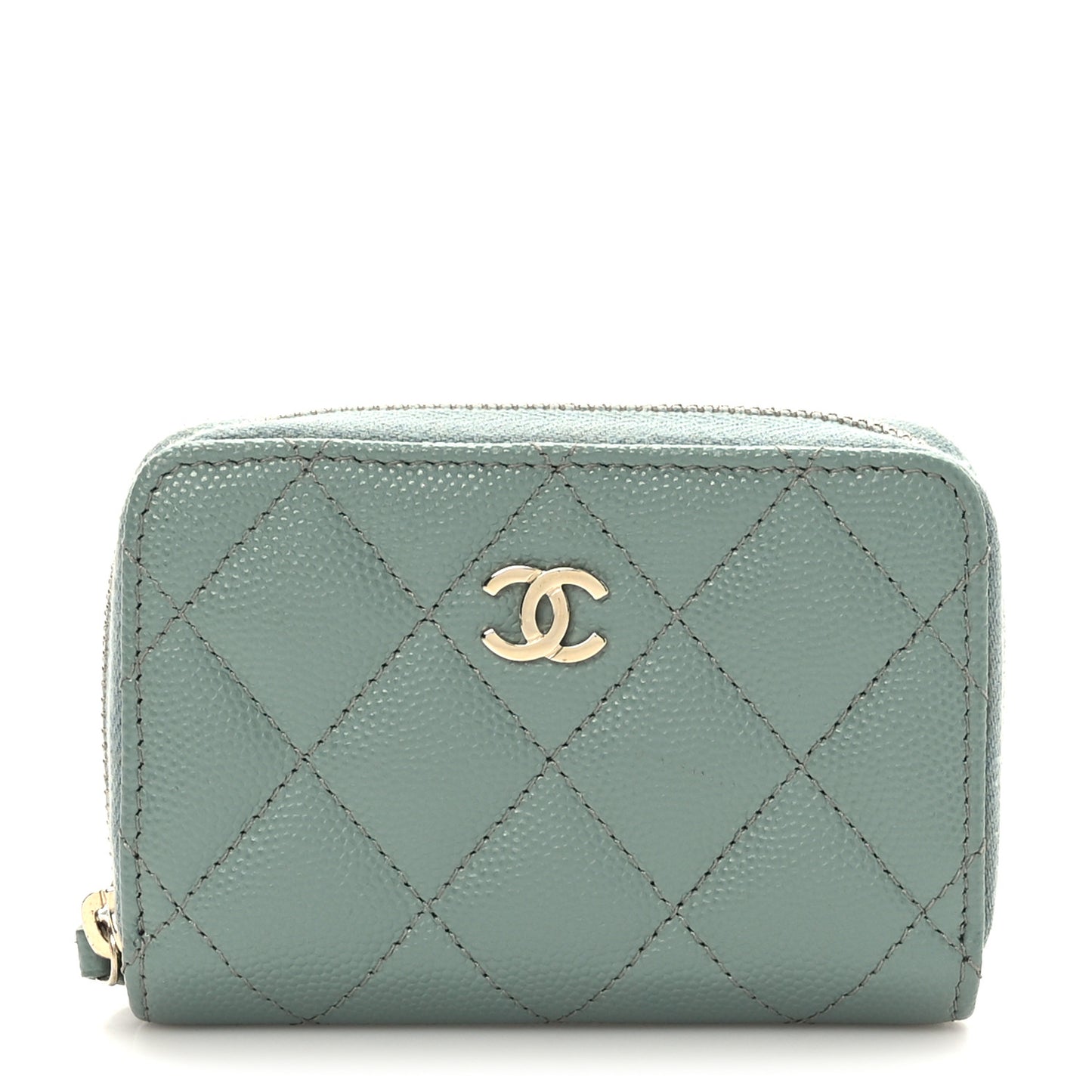 Caviar Quilted Zip Around Coin Purse Wallet Dark Green