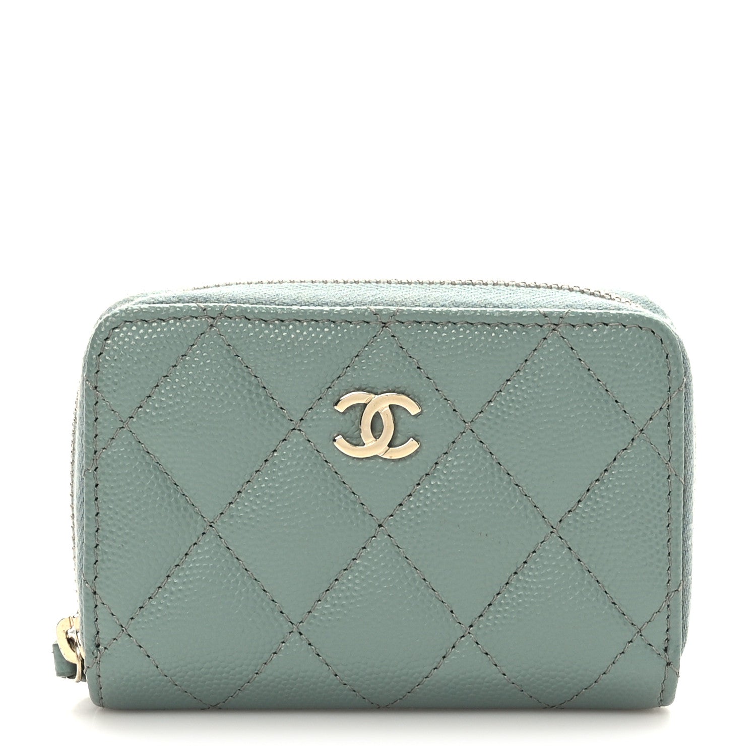 Chanel Caviar Quilted Zip Around Coin Purse Wallet Dark Green 1 of 7