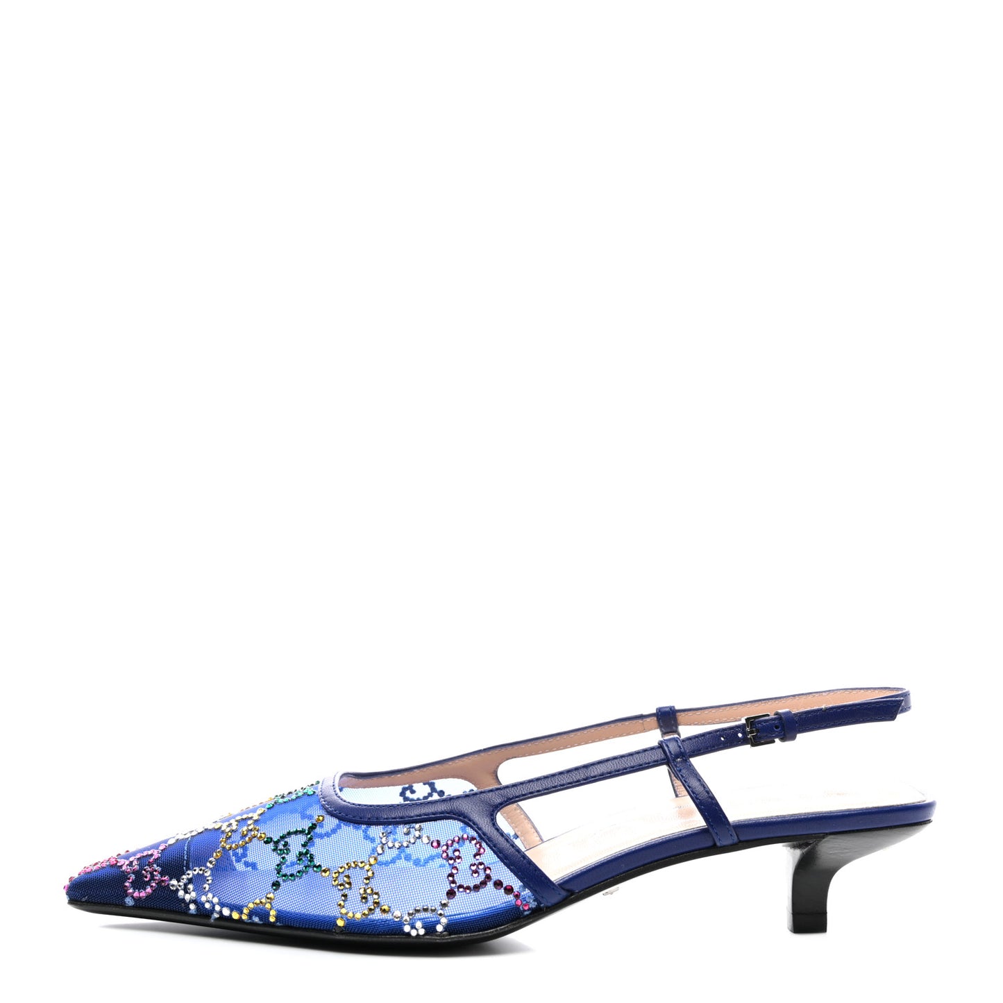 Tela Retino Nappa Charlotte Crystal GG Monogram Square G 35mm Slingback Pumps 37.5 Splash Net Blue Witch