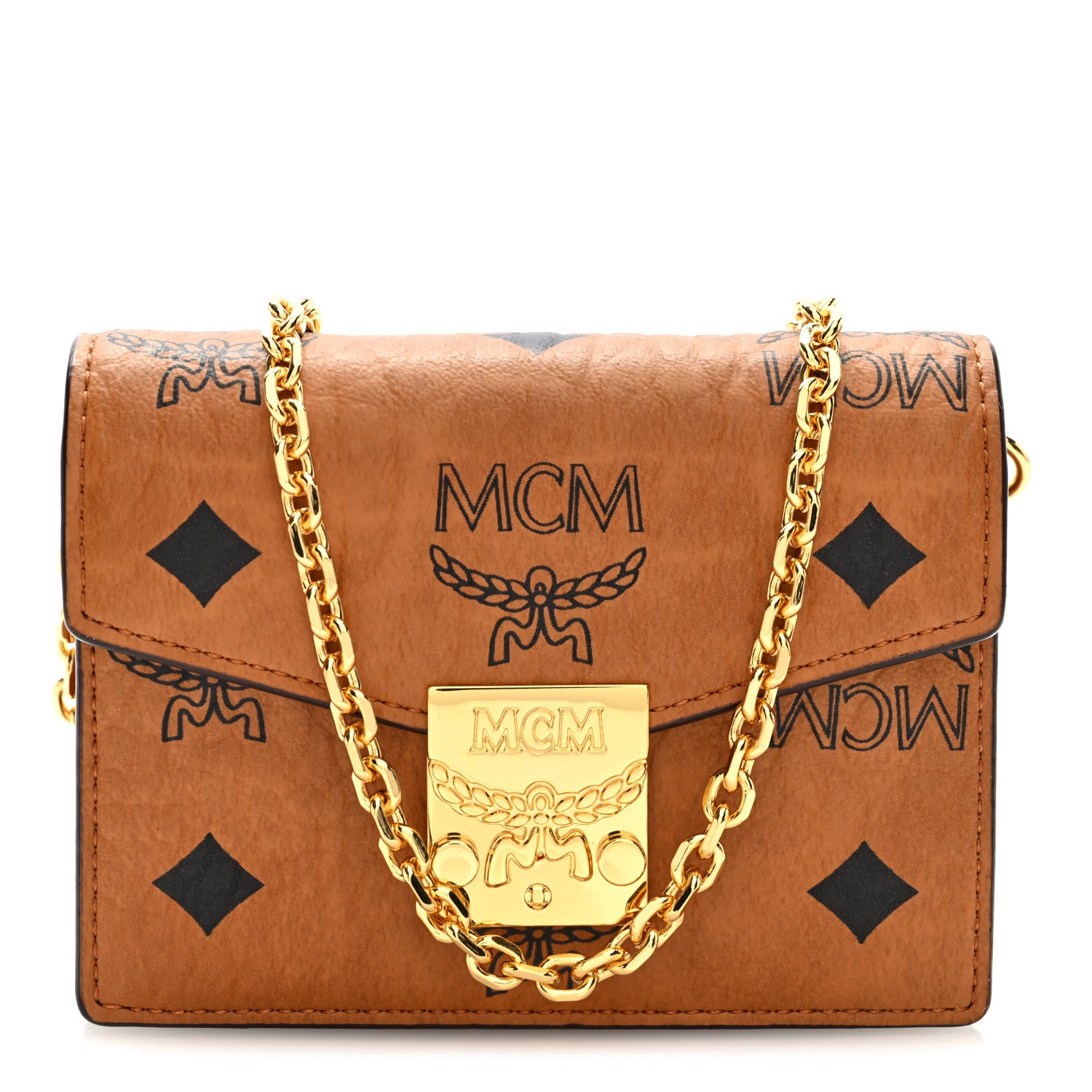 MCM Visetos Mini Tracy Chain Shoulder Bag Cognac 1787116