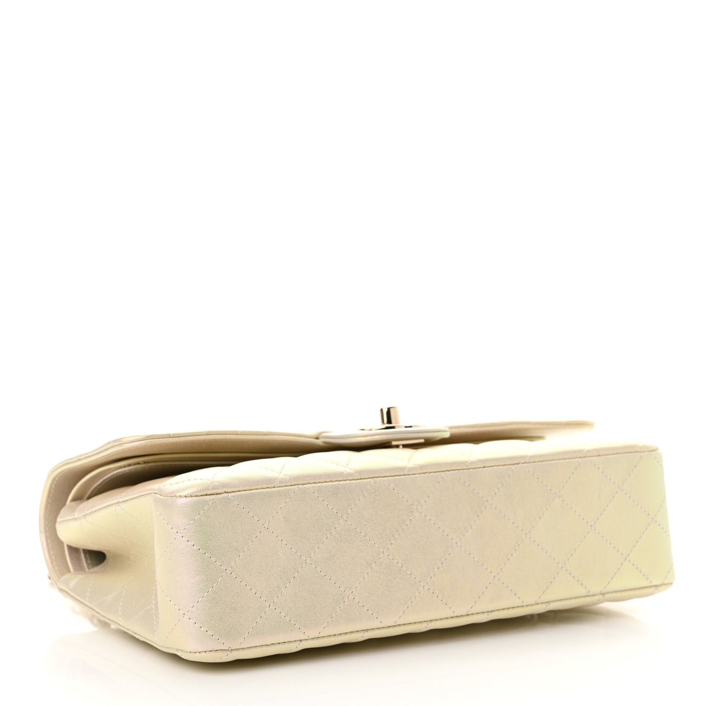 Iridescent Lambskin Quilted Medium Double Flap Ivory