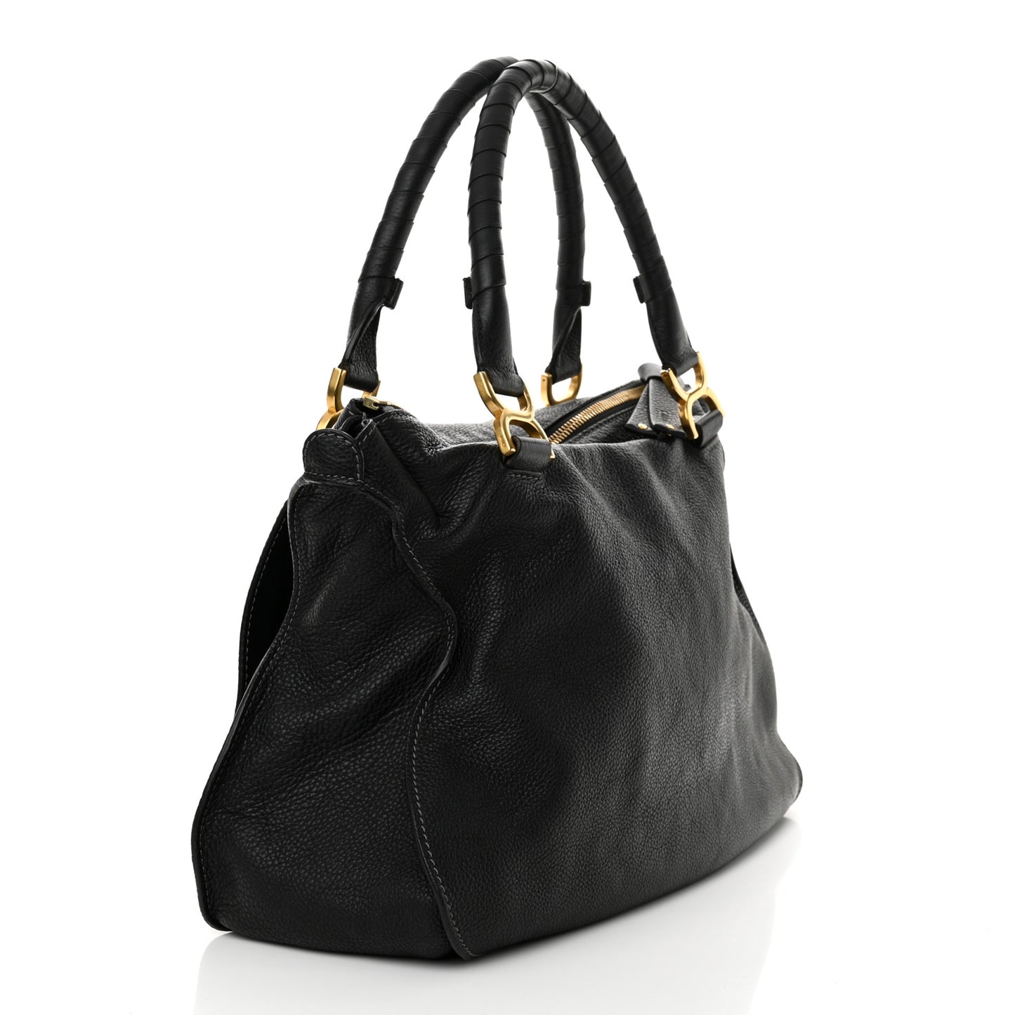 Calfskin Large Marcie Satchel Black