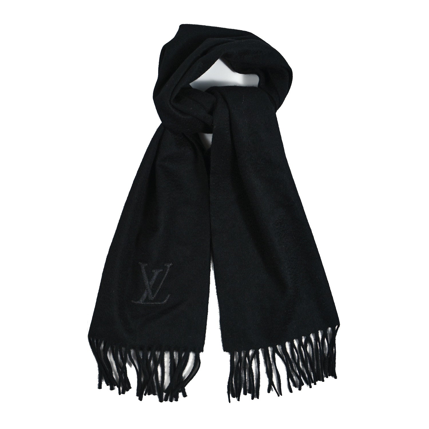 Louis Vuitton ブラック マフラー 100%カシミヤ Louis Vuitton Cashmere Logo Scarf Black 1125307 – FASHIONPHILE