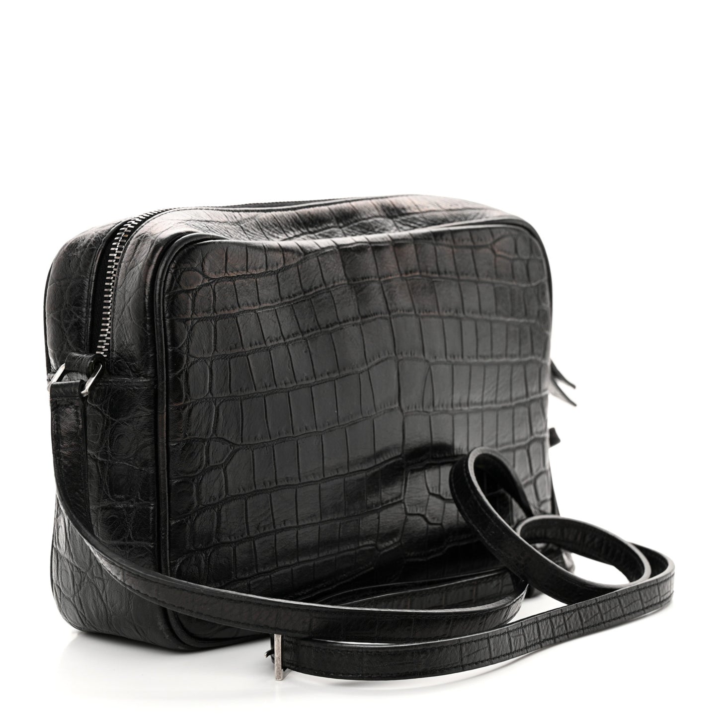 Calfskin Crocodile Embossed Monogram Lou Camera Bag Black