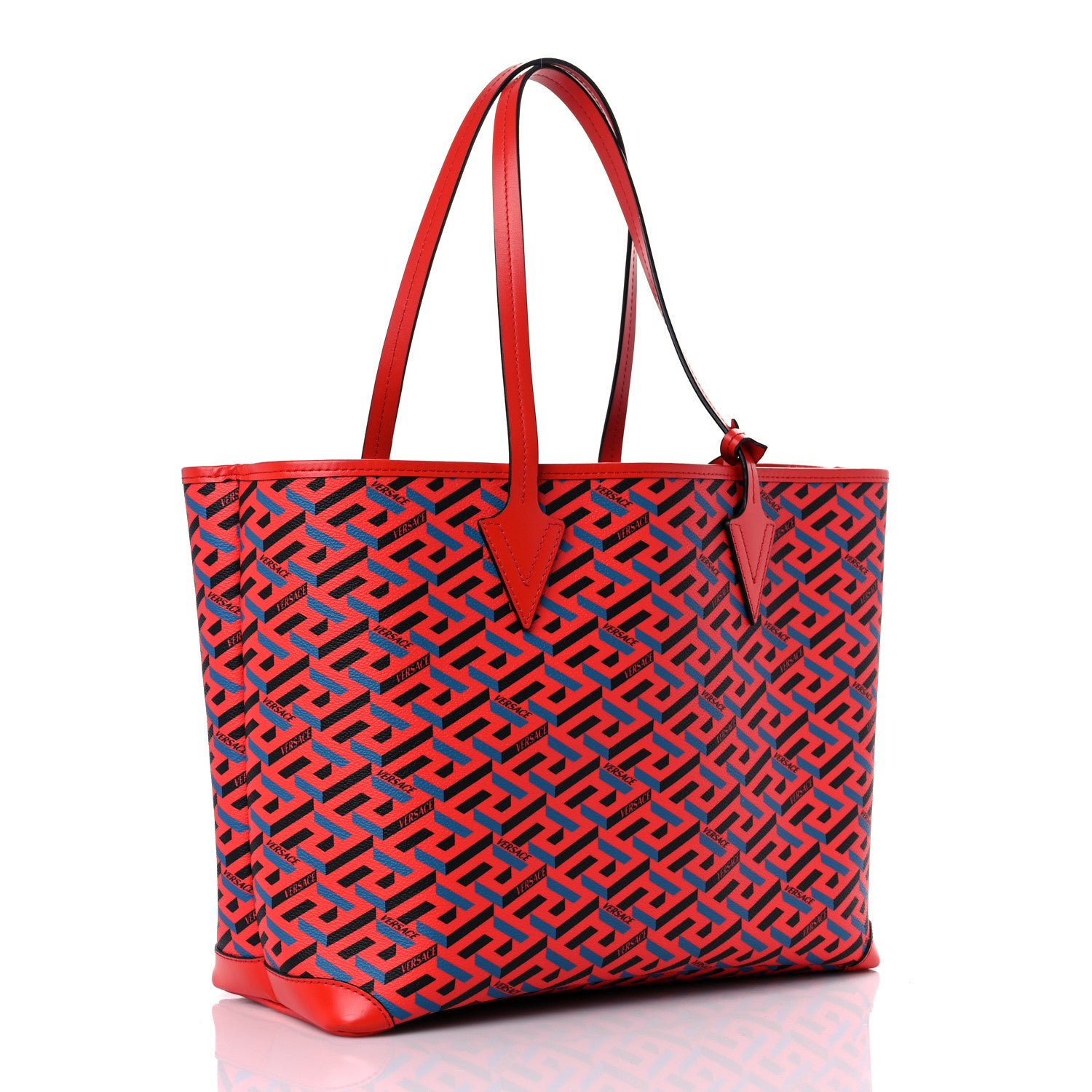 Versace Calfskin La Greca Smile Signature Shopper Tote Blue Red 2 of 14