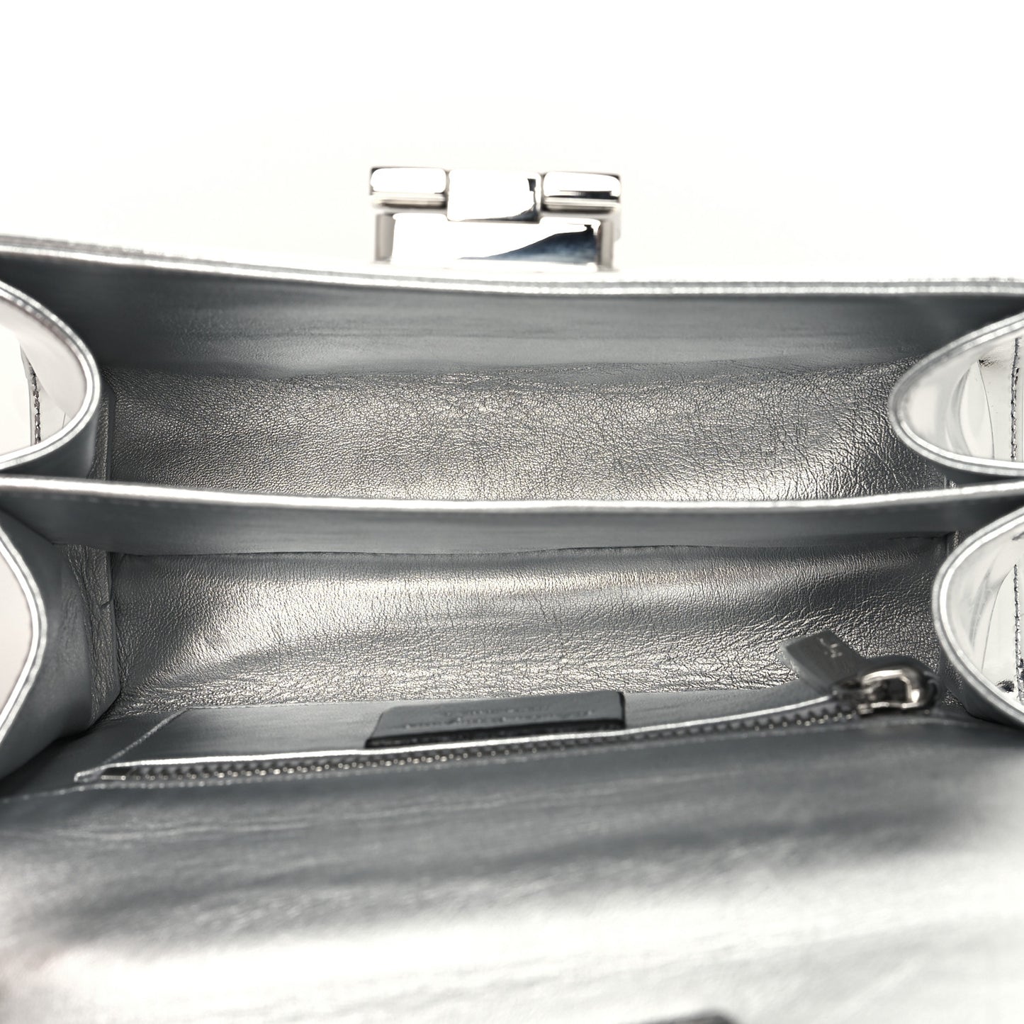 Metallic Calfskin Small Iconic Top Handle Bag Argento