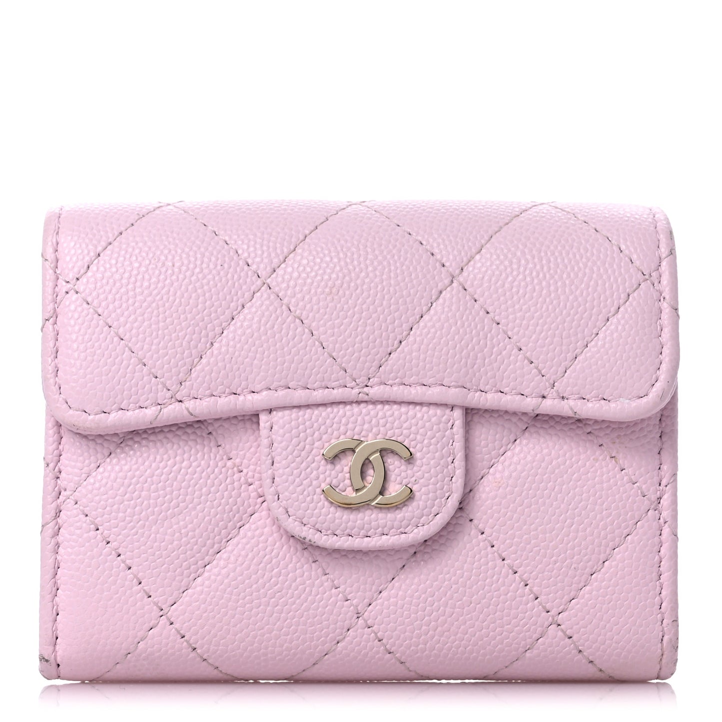 Caviar Quilted Flap Card Holder Wallet Light Pink