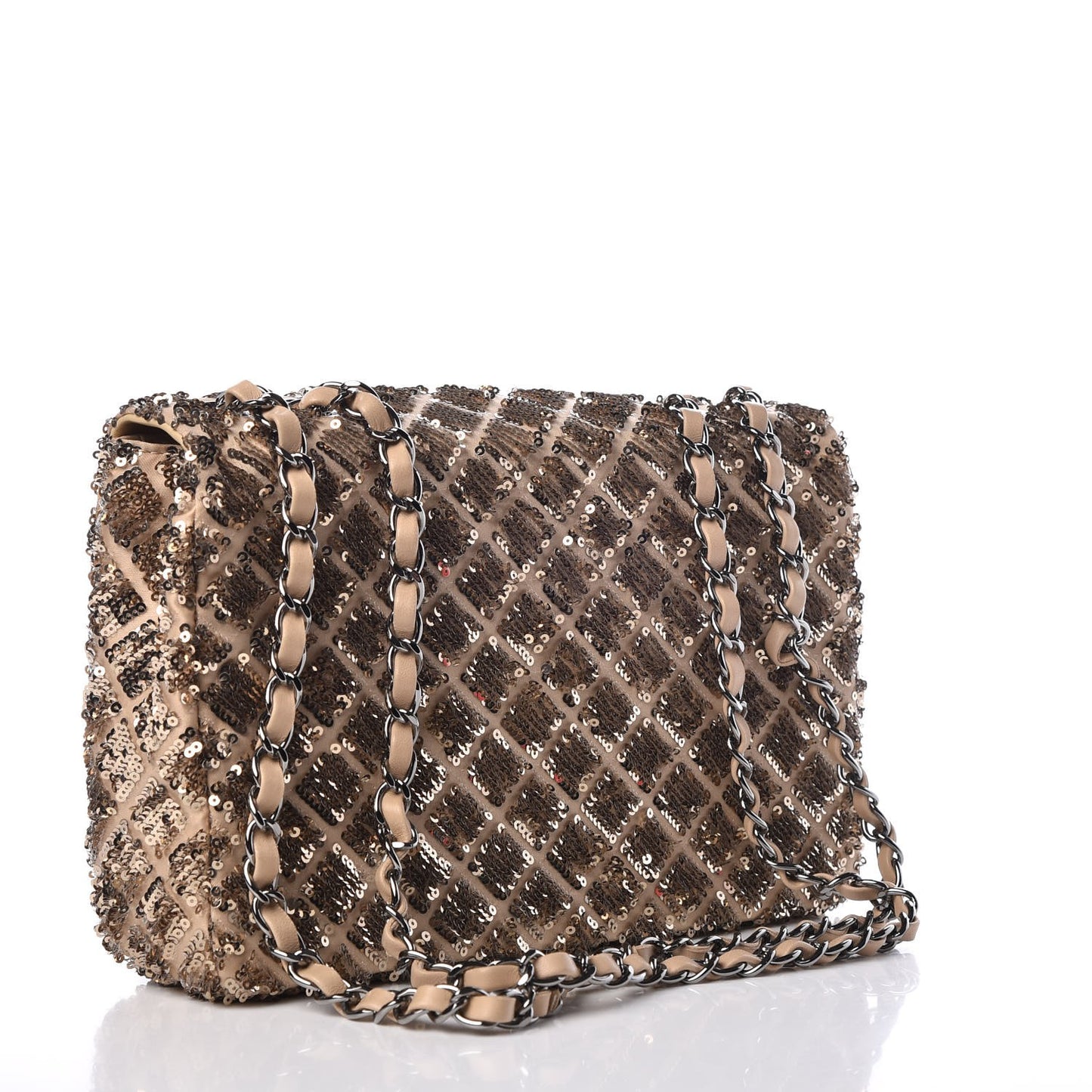 Sequin Quilted Medium Single Flap Gold