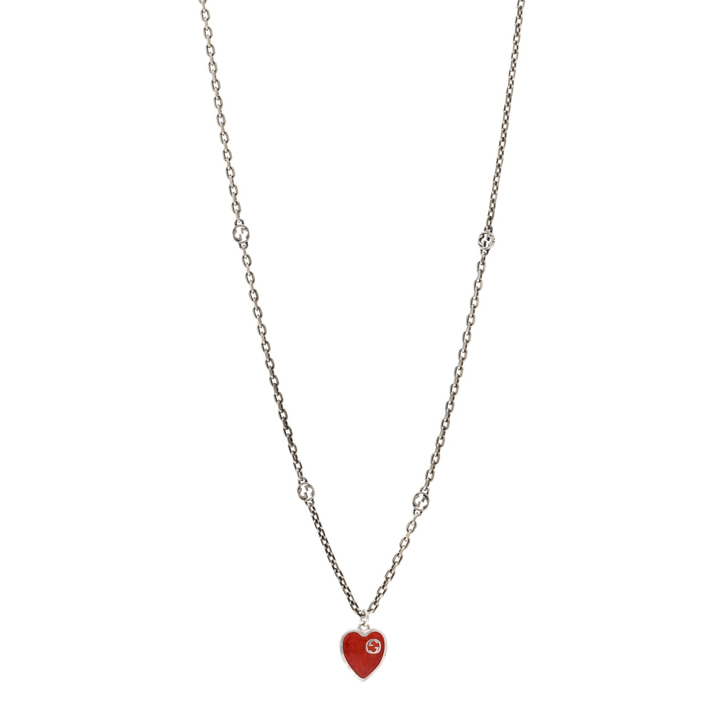 Sterling Silver Enamel Interlocking G Heart Necklace Red
