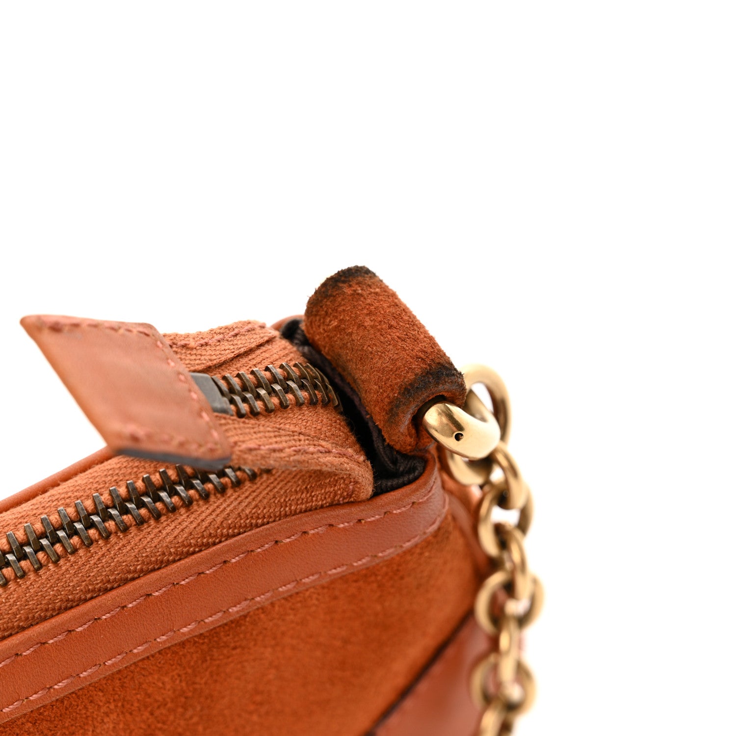 Gucci Suede Monogram Horsebit Nail Chain Pochette Orange 12 of 15