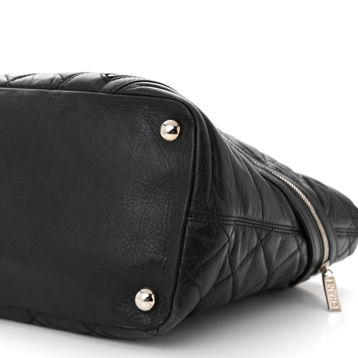 Aged Calfskin Quilted Large Cotton Club Tote Black