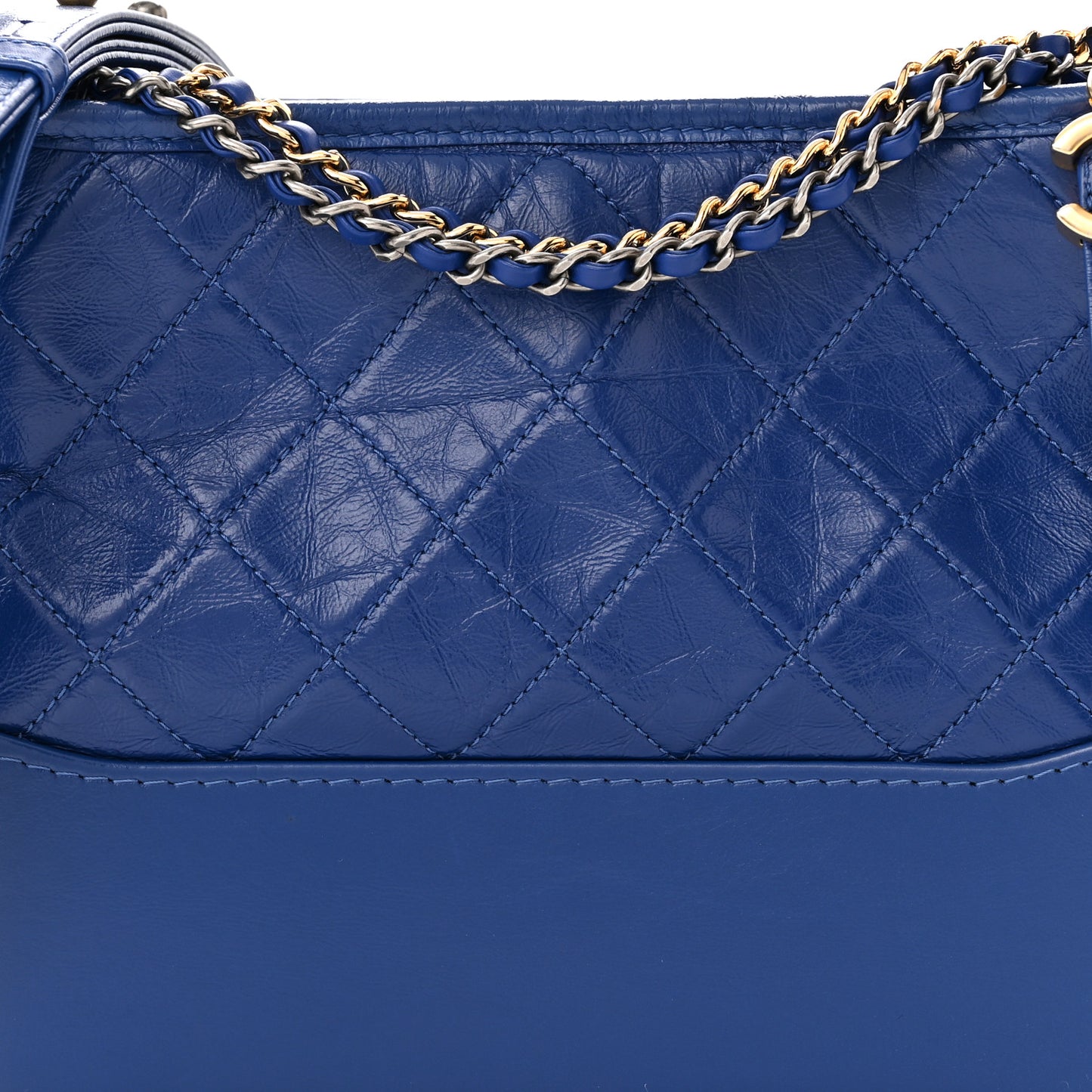 Aged Smooth Calfskin Quilted Medium Gabrielle Logo Hobo Blue
