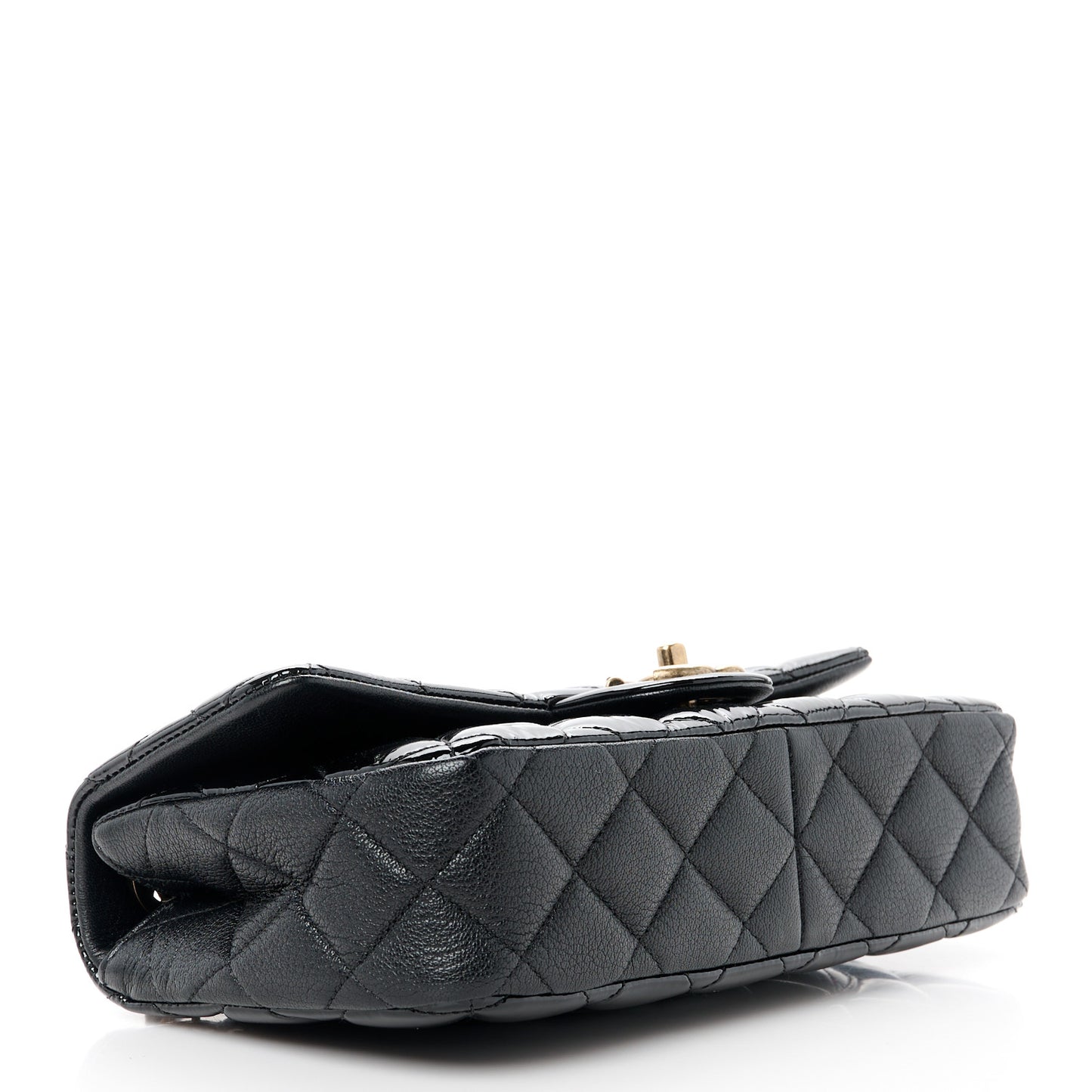 Patent Goatskin Quilted Medium CC Eyelet Flap Black