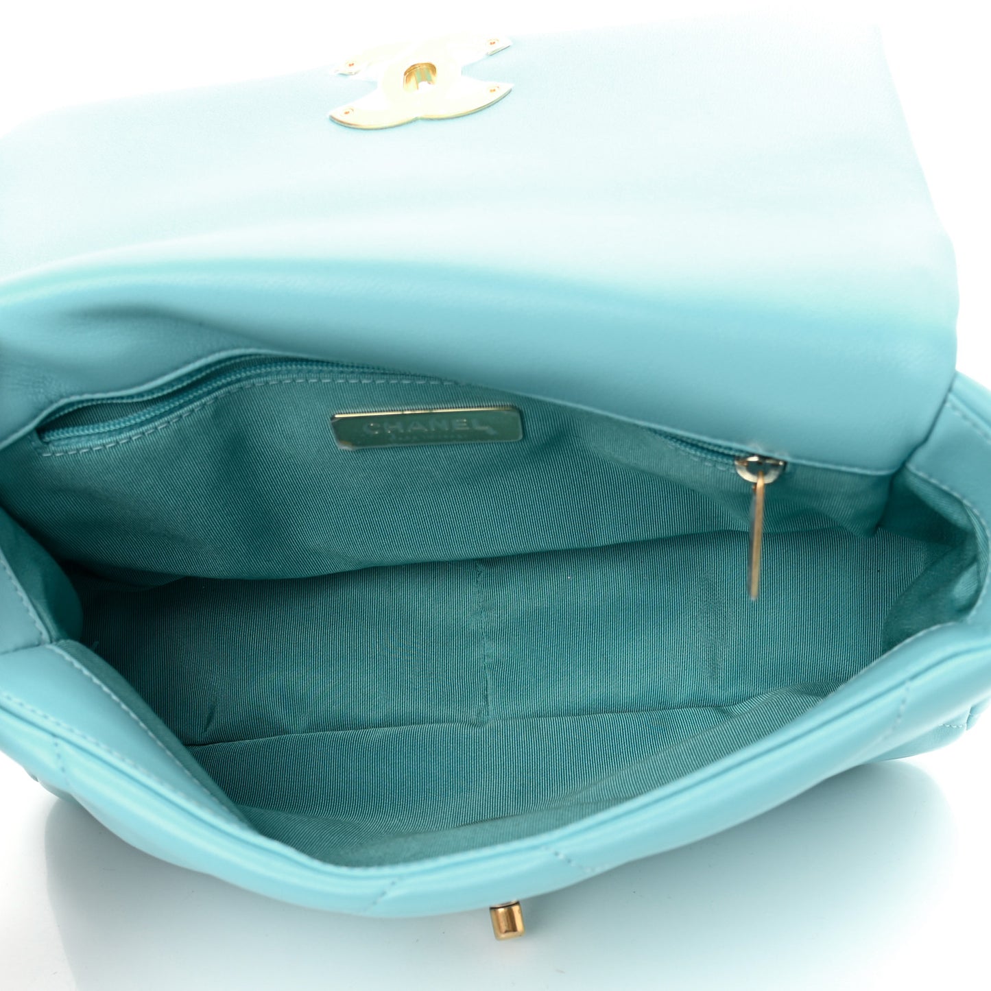 Shiny Lambskin Quilted Medium Chanel 19 Flap Light Blue