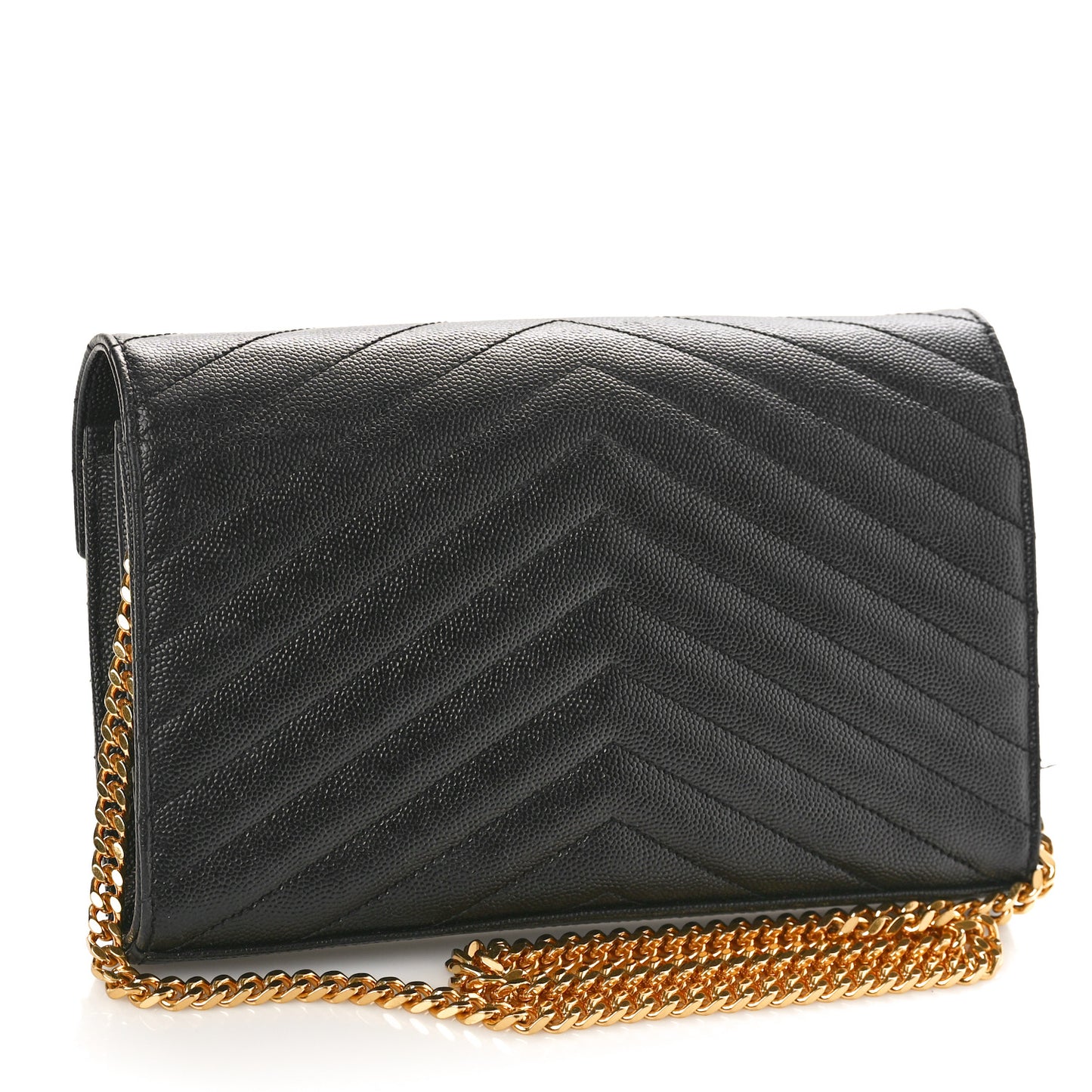 Grain De Poudre Matelasse Chevron Monogram Chain Wallet Black